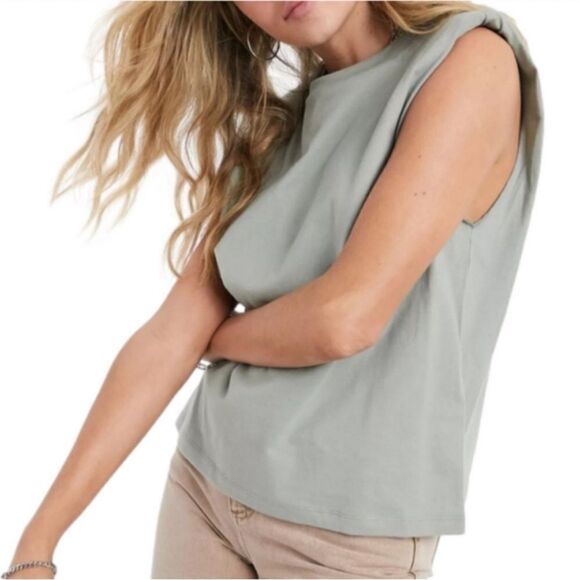All Saints NWT Coni Shoulder Padded Tank Top IN late Gray Size Small - Picture 2 of 10